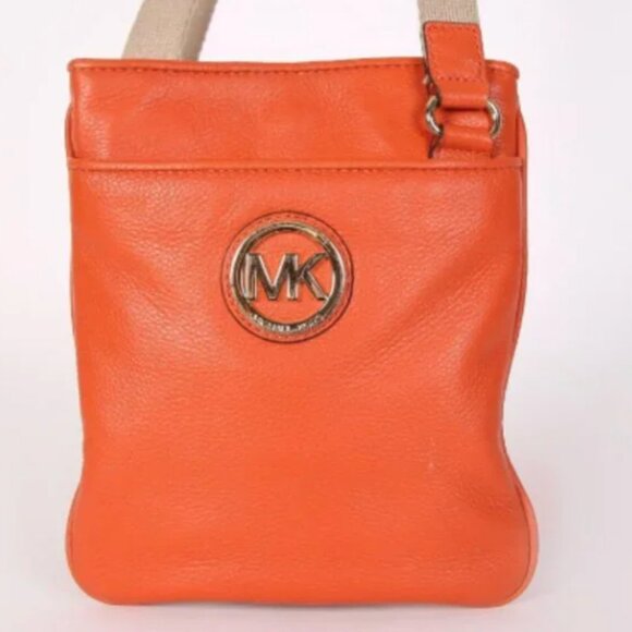 EUC Michael Kors Orange Pebbled Leather Crossbody Bag - Picture 10 of 10